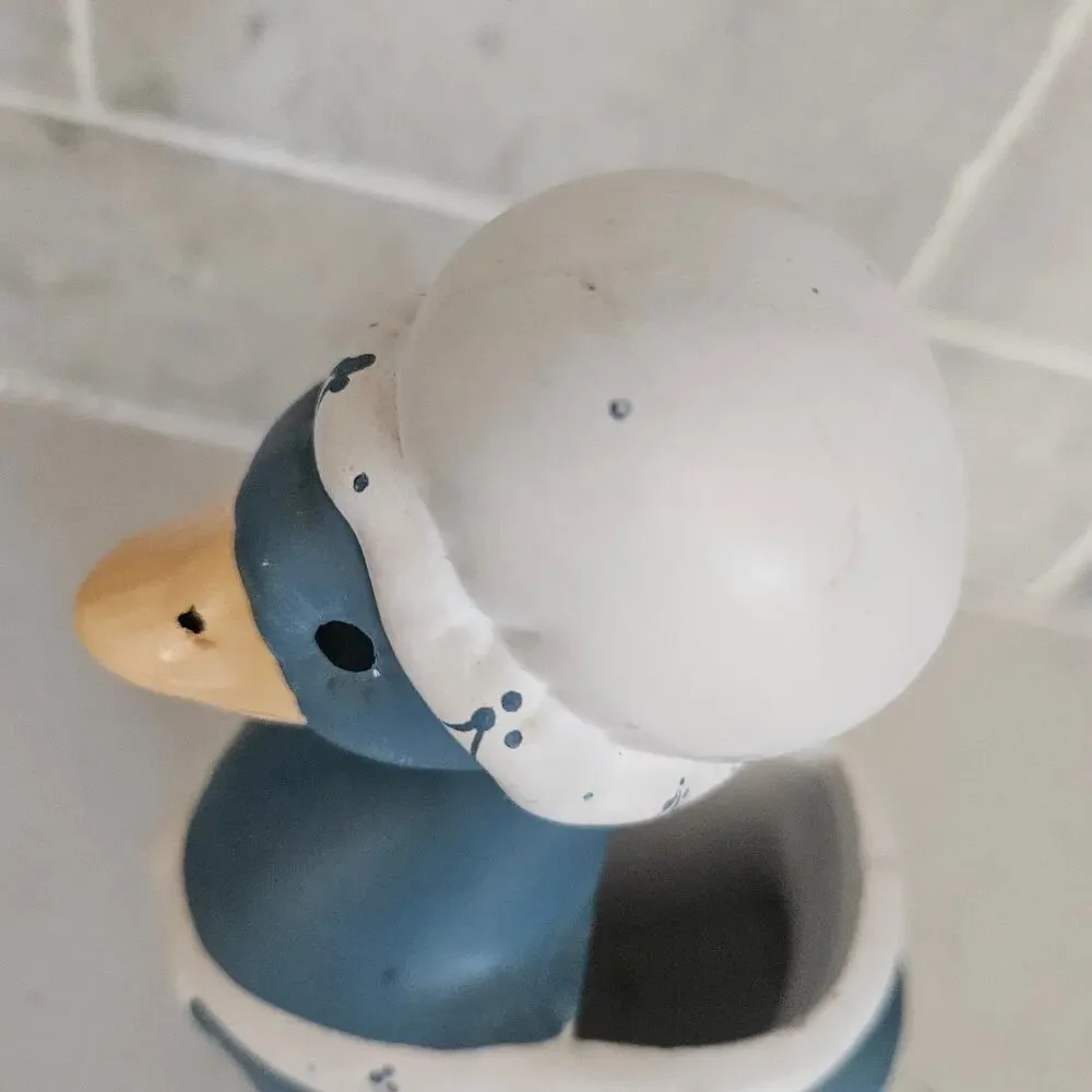 Vintage Country Goose Ceramic Wall Planter Blue White Figurine Mother Goose